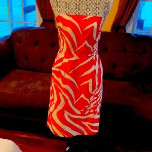 Size 8 orange and cream strapless dress